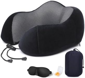 OKSOAR Teavel Pillow Memory Foam U-Shaped Pillow, Foldable Airplane Pillow, Lightweight Travel Pillow, Zipper Removable and Washable, Storage Bag Ear Plugs Eye Mask Set, Airplane, Train, Car (Black)