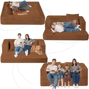 Cansunna Folding Bean Bag Chair,3-in-1 Bean Bag Couch Faux Fur Floor Sofa Large Foam Beanbag Convertible Bean Bag Sofa Bed with Pillow for Adults(Brown, Large)