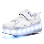 Ylllu Kids LED Roller Skate Shoes with Single Wheel Light up Roller Shoes Gift for Girls Boys Children, 888-white, 4 Big Kid