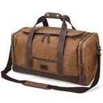 Polare 23" Waxed Canvas Cowhide Leather Travel Duffle Bag for Men 42L Duffel Bag Waterproof Overnight Carry on Luggage Sport Weekender Bag (Brown)