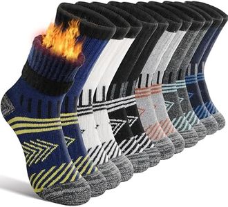EBMORE Kids Merino Wool Hiking Socks Boys Toddlers Girls Winter Thermal Thick Warm Boot Cushion Ski Snow Gift Socks Stocking Stuffers 6 Pairs (Dark Stripes, 4-7 Years)