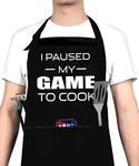 I Paused My Game to Cook - Funny Cooking Apron for Men, Women - Adjustable Bib Grill Aprons with 3 Pockets -Mothers Day, Fathers Day, Birthday, for Mom, Dad, Wife, Husband, Friends
