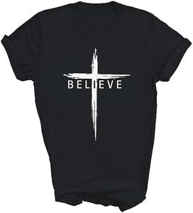 Believe Christian Cross Jesus Christ Christians God Lover Gift Unisex Shirt Women Men T-Shirt (Black;L)