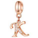 Rose Gold Letter K Charms Alphabet Beads, 925 Sterling Silver Initial K Dangle CZ Necklace Pendant fit Pandoras Leather Bracelets, for Kids/St Patricks Day Gifts