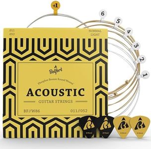 BELFORT® quality acoustic guitar strings - 6 string set - Premium coating with Phosphor Bronze (guitar strings acoustic 6 string set) BONUS: 4 Picks + 1 High E String - cuerdas para guitarra acustica