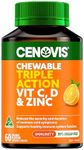 Cenovis Chewable Triple Action Vit C, D & Zinc 60 Tablets - Reduces Severity & Duration of Common Cold Symptoms, Supports Healthy Immune System Function, Minor Wound Healing