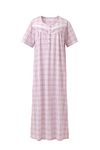 Keyocean Women Nightgowns, Soft 100% Cotton Short Sleeves Comfy Ladies Nightdress, Purple Plaid, Medium