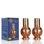 INDIAN ART VILLA Pure Copper Bedroom Water Bottle with Inbuilt Glass & Surahi Design with Copper Bottom, Drinkware, Storage Purpose, Volume-750 ml, Pack of 2