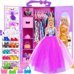 ebuddy 11.5 inch Girl Doll With Doll Closet Clothes and Accessories, Princess Gowns, Fashion Slip Dresses, Outfits, Bikini, Shoes Rack, Hangers Dress up Toys for 3+ Years Old Girls (include doll)