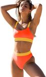 ZINPRETTY Women High Waisted Bikini Set Color Block Swimsuit 2 Piece High Cut Bathing Suit Tummy Control Teens Cheeky