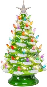 Bdor 12" Lighted Ceramic Christmas Tree – Classic Green Tabletop Holiday Décor with Multicolor Bulbs and Clear Star Topper – Battery Operated Vintage-Style Christmas Decoration