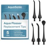 AquaSonic Aqua Flosser Replacement Tips – 5 Tips, 4 Tip Types: Standard, Periodontal, Orthodontic & Tongue Scraper - Genuine, Authentic Parts (Black)