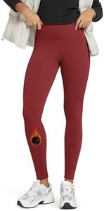 ODODOS Women's Fleece Lined Leggings Thermal Warm Winter Tights - 28" Full Length High Waisted Thick Yoga Pants with Back Pockets, Red Dahlia, Large