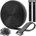 JULEX Velcro Tape, 5 m Velcro Tape with 25 Buckles, Velcro Tape, Long Velcro Straps, Reusable, Free to Cut to Size, Velcro Cable Ties, Velcro Tape Roll Cable Organiser (Black, 2 cm 5 meter)