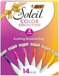 BIC Soleil Smooth Colors Women's Disposable Razors With Vitamin E Lubricating Strip for Enhanced Glide, Great Stocking Stuffer, 14-Count Gift Set