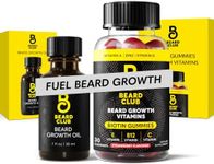 The Beard Club Beard Growth Oil and Vitamin Gummies Bundle - Mens Grooming Kit with Natural Castor Oil and Biotin Gummy Supplement - Supports Thicker, Fuller Facial Hair Growth from Within