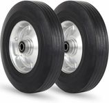 GICOOL 10" x 2.5" Flat Free Solid Rubber Tire with 5/8" Axle Bore Hole, 2 1/4" Hub, Replacement 4.10/3.50-4" for Hand Truck Dolly Trolley Garden Wagon Cart Generator, 2 Pack