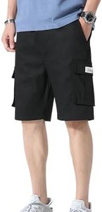 QAYIT Men's Cargo Shorts Cotton Work Travel Shorts Elastic Waistband with Multi Pockets Utility Workwear Drawstring Walk Casual Beach Outdoor Half Pants (Size30~44) Black