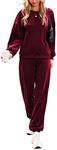 Beyove Velour Sweatshirt for Women Drawstring Elastic Waist Outfits 2 Piece Tracksuit Casual Warm Up Set Wine Red XL