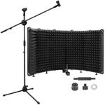 TECHBLAZE Mic Stand for Singing with 5 Panel Microphone Isolation Sheild 3 Leg Dual Mic Holder Tripod Stand and Sound Absorbing Vocal booth acoustic foam for Studio Recording Podcasting Dubbing