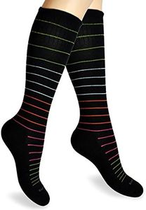 SocksLane Cotton Compression Socks for Women & Men. 15-20 mmHg Support Knee-High (Black stripes, Medium-Large)