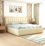 MODESTY WOODS Upholstered King Size Bed with Box Storage Solid Wood Fabric Bed Wooden Double Bed Cot Palang for Living Room Home Bedroom (Cream)