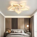 Ceiling Fans with Lights and Remote, LED Quiet Fan Light Ceiling Dimmable 6 Speed with APP Timer Lamp with Fan 5 Lights Flower Shape Acrylic Lampshade for Bedroom Living Room Restaurant-Chrome gold