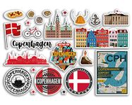 A5 Sticker Sheet Copenhagen Landmarks Vinyl Stickers - Denmark Danish Airport Stamps Skyline Flag Travel Holiday Scrapbooking City Luggage #79114