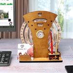 Wooden Calendar with Desk Organizer and Clock - Premium Dark Wood Antique Look for Office and Home Decor,Corporate Gifts, ECO-Friendly Design and Table Desk, Decorative Gifts Size 9.5 * 7 * 2 in