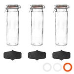 3X 2000ml (2 Litre) Clear Glass Spaghetti Jars with Chalkboard Stickers Orange Airtight Silicone Seal and Metal Clip Lids - 70.3oz Empty Tall Pasta Kitchen Containers - by Argon Tableware