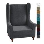 XINEAGE 1 Piece Velvet Wingback Chair Slipcover Stretch Wing Chair Cover Non Slip Furniture Protector with Foam Rods for Living Room (Wingback Chair, Grey)