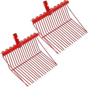 Tandefio 2 Pcs Metal Fork Head Manure Fork Pitch Fork Replacement Head Horse Manure Rake Bulk with Angled Tines for Horse Stall Picking up Manure Garden Animal Husbandry (Red)