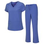 Natural Uniforms Women's Cool Stretch V-Neck Cargo Top and Pant Set 8400-9400, Ceil Blue, Large