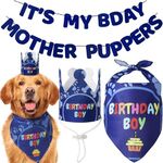 Odi Style Dog Birthday Party Supplies - Dog Birthday Bandana Set - Birthday Boy Bandana for Medium, Large Dogs, Party Hat, Crown and Cute Dog Birthday Banner with It's My Birthday Mother Puppers Sign