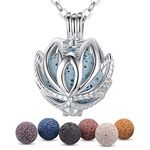 INFUSEU Lotus Flower Essential Oil Necklace for Women Teen Girls Aromatherapy Diffuser Jewelry with 7 Lava Rock Stone Beads for Her Yoga Anxiety Charm Gifts