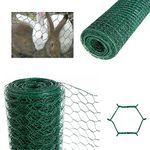 Hexagonal Wire Mesh, Garden Netting Green PVC Coating Steel Wire Fencing 60CM X 50M, Wire Diameter 0.9mm Thickness, Rodent Mesh Wire Net for Chicken Coops Aviary Animal Trap Cage Tree guards