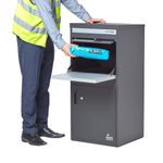 SMART PARCEL BOX Extra Large Parcel Box Outdoor, 2 Door Weatherproof Grey Delivery Box With Secure Front & Rear Access, Durable Galvanised Steel, Lockable For Post, Multiple Letters & Package Drop