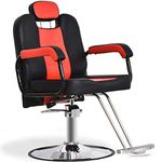 BarberPub Reclining Hydraulic Barber Chair Salon Styling Beauty Spa Shampoo 8241RB, Red&Black