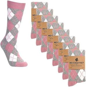 No Cold Feet Fun Colorful Novelty Socks for Men for Dress Casual Formal Groomsmen Wedding, Dusty Rose and Grey Argyle, 8-Pack