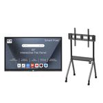 Smart Pixel 65 Inche 4K UHD Touch Screen LED TV UltraTouch Display Interactive Flat Panel with Monitor 3840x2160 Pixel 8GB 128GB with Display Stand Heavy Duty Adjustment Floor TV Trolley with Bracket.