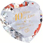 40th Ruby Anniversary Romantic Gifts for Couple Women Her Mum Parents Nan, 40 Years Anniversary Presents for Wife Girlfriend, Crystal Diamond Shaped Paperweights Heart Marriage Keepsake Ornaments