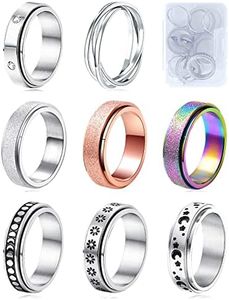 MUCAL Fidget Rings for Anxiety 8pcs Stainless Steel Spinner Ring Anti Anxiety Ring Spinning Moon Star Cool Stress Relieveing Rings for Women Men, 10, Stainless Steel