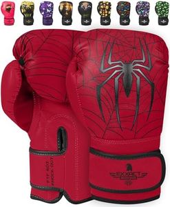 Exxact Sports Knockout Printed Youth Boxing Gloves for Kids (3-10 Years) with Padded Protection and Wrist Support, Durable Engineered Leather Kids Boxing Gloves for Boys and Girls (Spider, 6OZ)