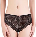 Lorkivonsu Women's underwear sexy lace panties invisible seamless bikini stretch soft panties, Black, M