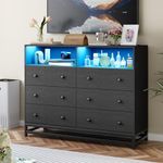 GAOMON 6 Drawer Double Dresser TV Stand, Bedroom Dresser with Power Outlet & LED Light, Wood Dresser for Nursery, Living Room, Hallway, 47.2''W×15.8''D×36.2''H, Black