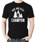 Witty Fashions Hide and Seek Champion - Funny Bigfoot - Adult Humor Graphic Novelty Men's T-Shirt (Black, Large)