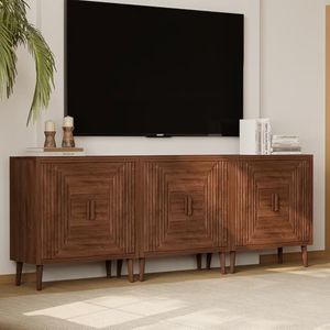 HOMPUS Modern Buffet Cabinet Set of 3, Accent Sideboard Storage Cabinet with Adjustable Shelves, Brown Credenza Console Table for Dining Room, Living Room, Entryway, Kitchen, Easy Assemble, Brown