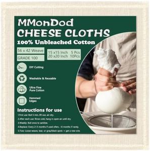 15 Pcs Grade 100 Cheesecloth for Straining, Hemmed Edges, 15×15 & 20×20 Inch, 56×42 Weave, Reusable Unbleached Cotton Cheese Cloth for Yogurt, Nuts, Milk & Baking