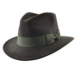 Hand Made Crushable Felt Fedora HAT 100% Wool Elegant Gents HAT with Wide Band Indiana Style (Dark Green, Large =59 cm)