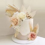 LACGO 28 PCS Boho Cake Decorations - Dried Flowers for Cake Rose Leaves Balls Birthday Cake Decorating Toppers Natural Pampas Grass for Wedding Party Home Decor